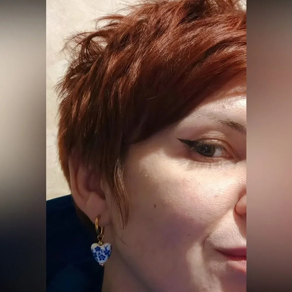 Porcelain Portofino Heart Stainless Steel Pearl Earrings - Picture 10 of 10